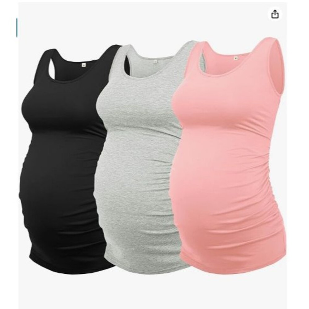 3-Pack Tank Top Maternity Large  Ruched Side Sleeveless Pregnancy